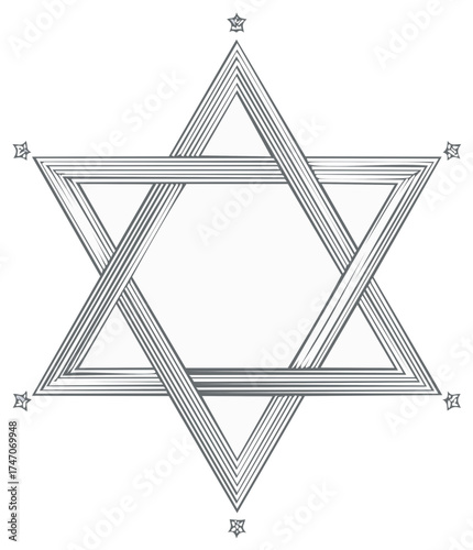 Minimalist Geometric Star of David Icon in Gray Lines Jewish Symbol Isolated