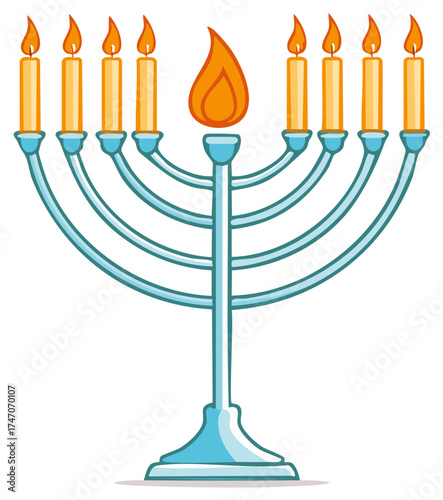 Brightly Lit Hanukkah Menorah Illustration, Celebrating the Jewish Festival of Lights and Tradition