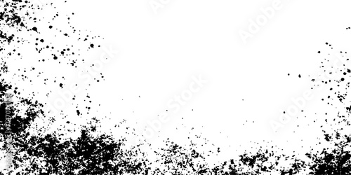 Dirt dust pile texture isolated on white background, top view. Distressed black texture. Dark grainy texture on white background. Dust overlay textured. Grain noise particles. Rusted white effect.
