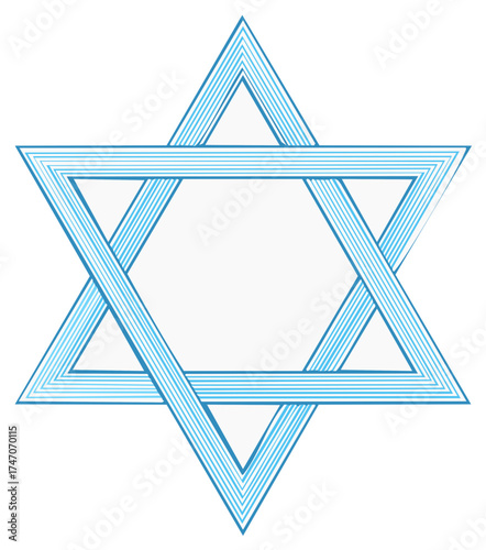 Blue Striped Star of David Symbol Artistic Geometric Representation on White