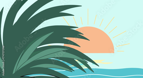 Tropical Sunrise Behind Leaves