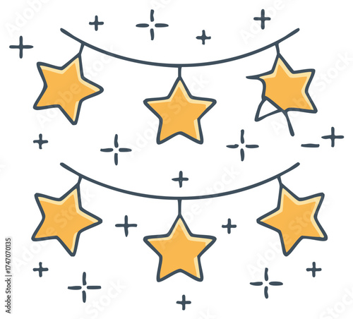 Festive golden star garland with sparkling glitter elements