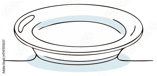 Minimalist line art illustration of an empty clean ceramic plate or serving dish
