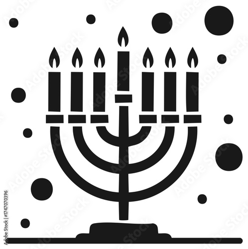 Menorah illustration, traditional candelabra with burning candles