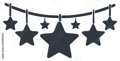 Hanging star garland decoration with a simple silhouette design