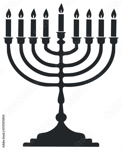 Hanukkah Menorah Black Silhouette with Burning Candles Jewish Holiday Symbol