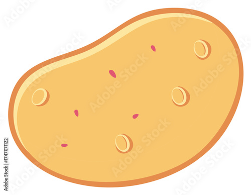 Cartoon illustration of a single potato with graphic design elements.