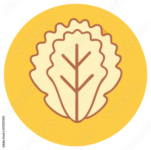 Stylized romaine lettuce head illustration icon, round vegetable badge and nutrient rich salad staple