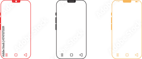 Realistic Smartphone Mockup Set with Transparent Display and Soft Shadows on Isolated Background.