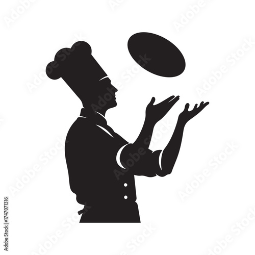 chef tossing pizza dough vector silhouette clip art logo design illustration