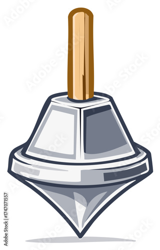 Classic spinning top toy illustration with wooden handle and silver body for a retro vintage look