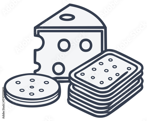cheese, crackers, and round snack outline clip art preview