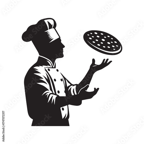 chef tossing pizza dough vector silhouette clip art logo design illustration