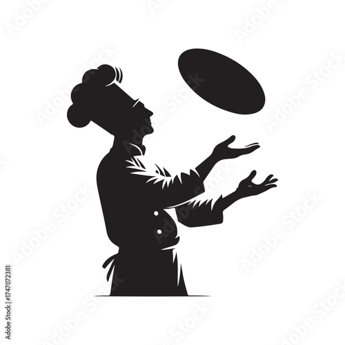 chef tossing pizza dough vector silhouette clip art logo design illustration