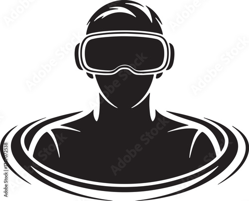 Futuristic Virtual Reality Gamer Silhouette with Headset Vector Illustration