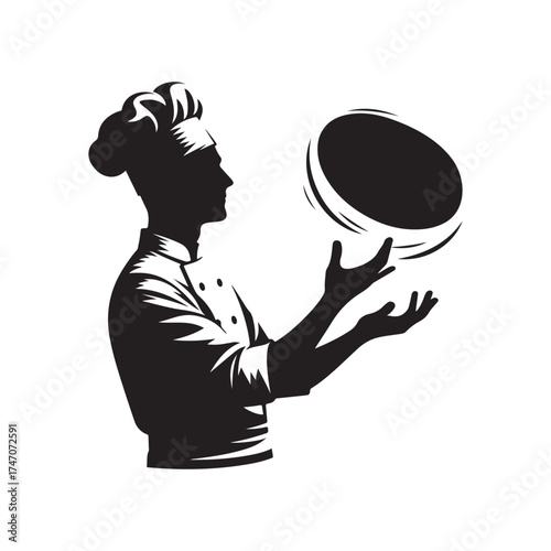 chef tossing pizza dough vector silhouette clip art logo design illustration