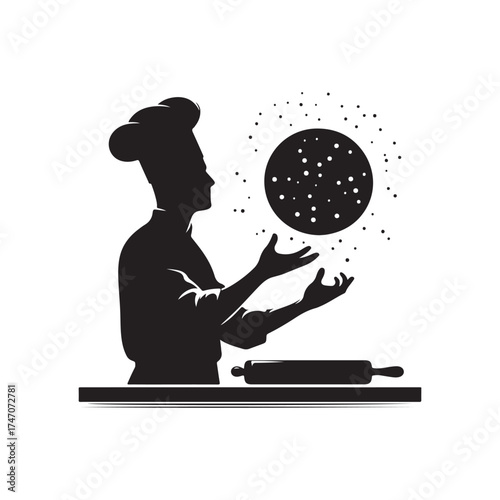 chef tossing pizza dough vector silhouette clip art logo design illustration
