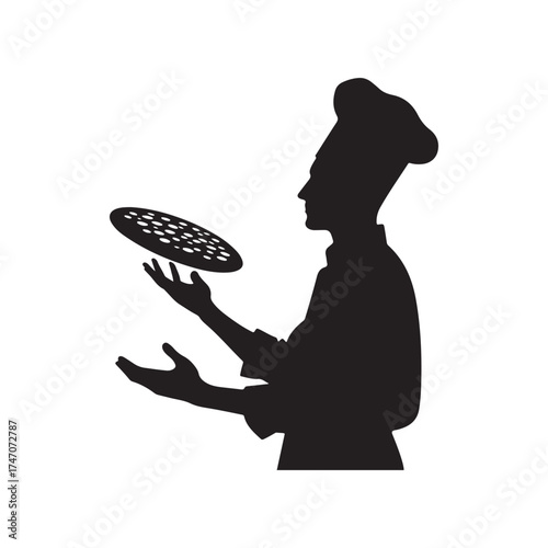 chef tossing pizza dough vector silhouette clip art logo design illustration
