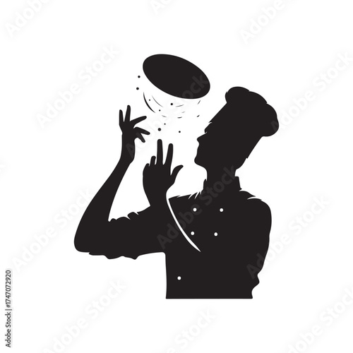 chef tossing pizza dough vector silhouette clip art logo design illustration