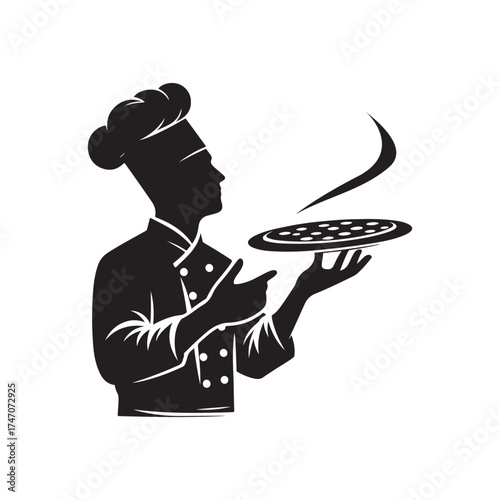 chef tossing pizza dough vector silhouette clip art logo design illustration