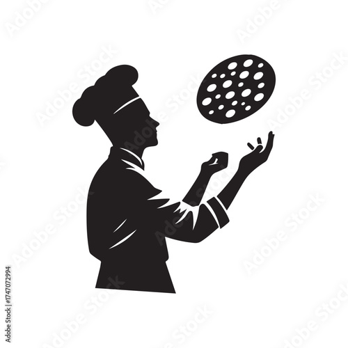chef tossing pizza dough vector silhouette clip art logo design illustration