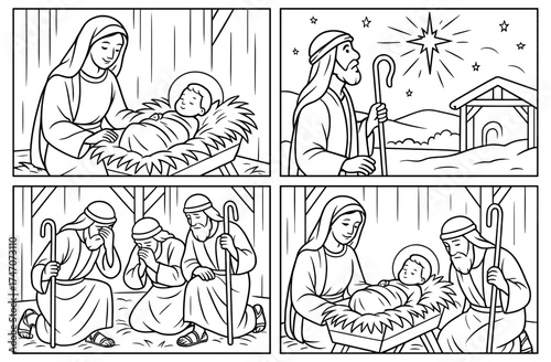 Nativity comic panels for christmas storytelling and festive decoration