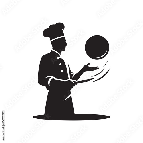 chef tossing pizza dough vector silhouette clip art logo design illustration