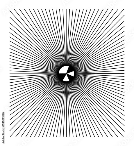 Abstract radial pattern with a central dark circular shape and radiating lines creating a sense of motion
