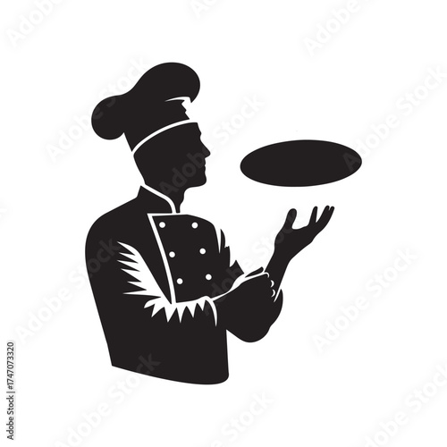 chef tossing pizza dough vector silhouette clip art logo design illustration