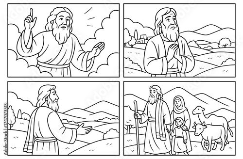 Abraham's journey panels depicting biblical scenes for religious education and storytelling