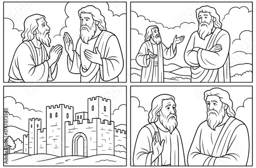 Biblical scene of abraham's plea with god over sodom - religious and historical illustration for educational use