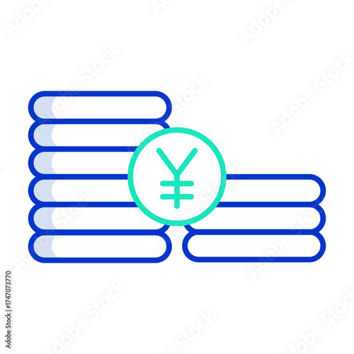 yen coins stack outline color icon design