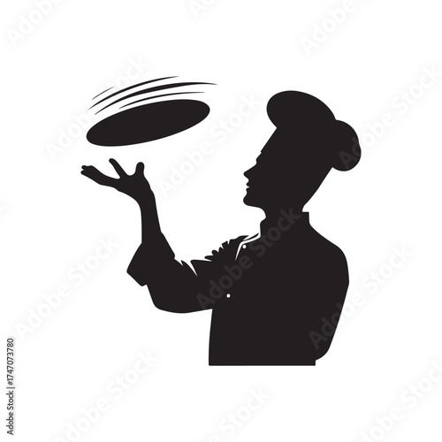 chef tossing pizza dough vector silhouette clip art logo design illustration