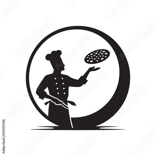 chef tossing pizza dough vector silhouette clip art logo design illustration