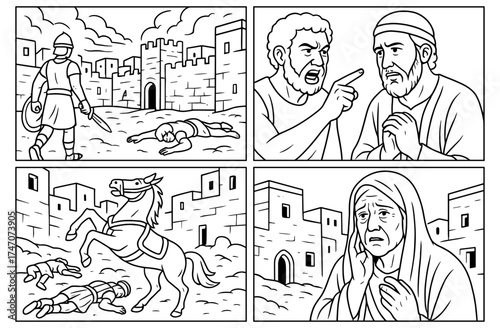 Biblical comic panels depicting historical scenes for storytelling and educational use