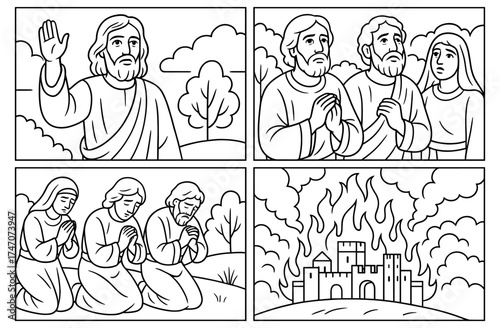 Biblical comic panels depicting inspirational stories for faith and spiritual reflection