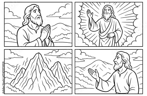 Habakkuk's divine encounter scene for spiritual coloring book or religious poster design