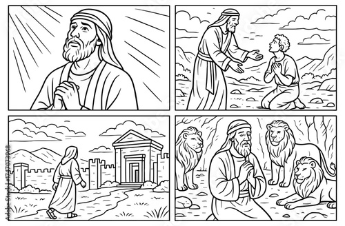 Faithful moments in biblical comic panels for religious education and inspiration