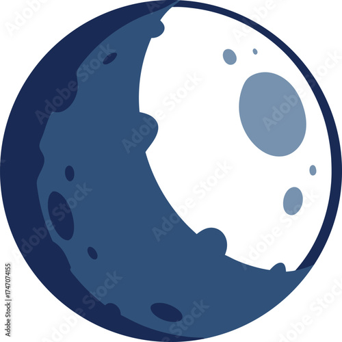 Stylized crescent moon with craters and dark side isolated on white background isolated on transparent background silhouette