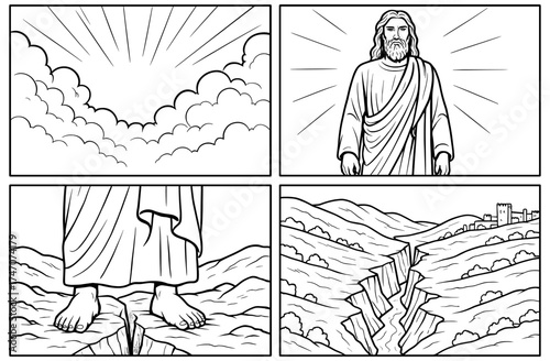 Day of the lord concept with divine imagery and dramatic landscape elements for spiritual reflection