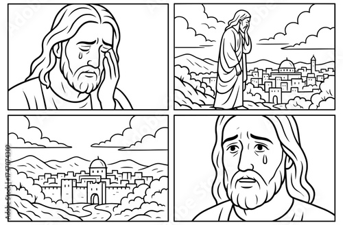 Jesus weeping over jerusalem scene depiction for religious reflection and spiritual themed artwork
