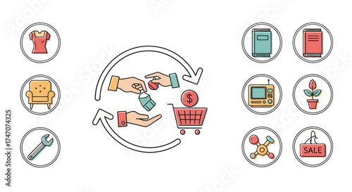 Circular Economy Concept with Hands Exchanging Goods and Money.