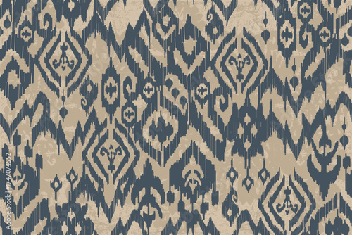 Ikat seamless pattern, geometric design, motif ethnic handmade, Ikat ethnic tribal, boho colors seamless wallpaper. Ethnic Ikat abstract background art. illustration. design for texture, fabric, cloth