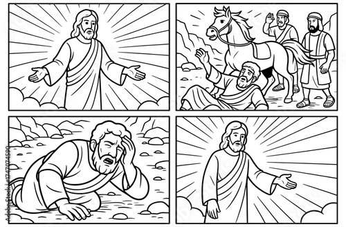 Biblical story of jesus meeting saul in comic style for religious education