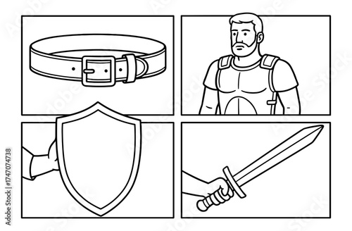 Armor of god components for religious education panels design