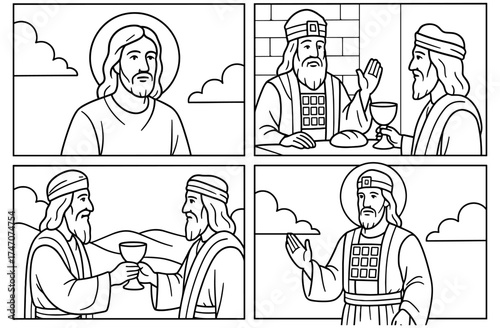 Biblical scenes in comic panels for religious education and study materials