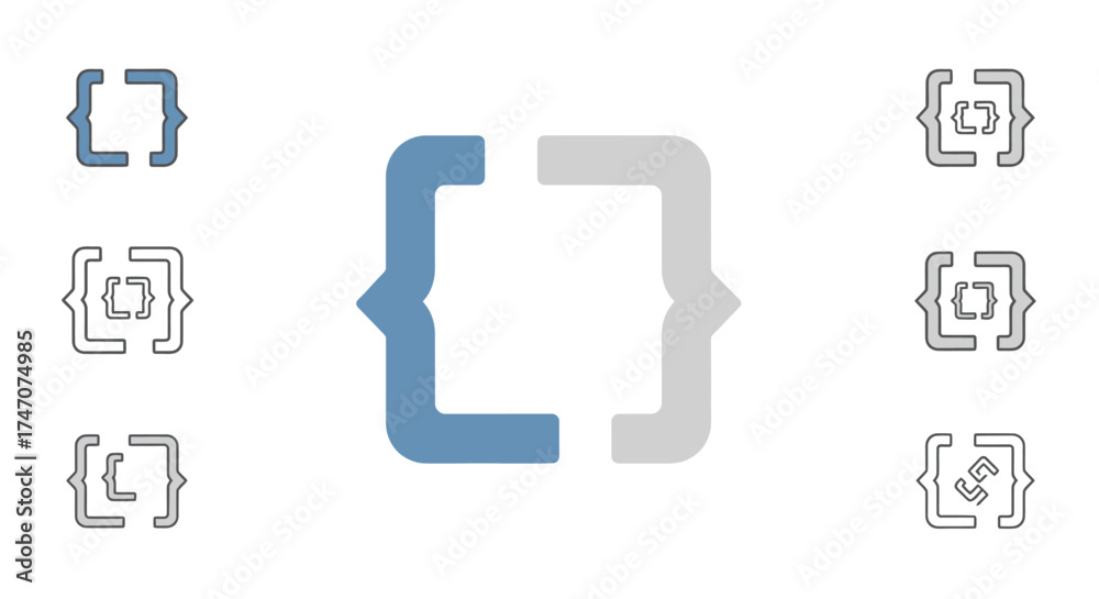 Fototapeta premium Collection of curly brace bracket icons for coding and programming.