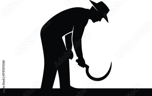 Vector silhouette farmer working with sickle illustration