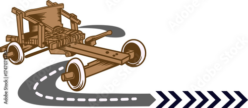 ถไม้, รถแข่งไม้, ฟอร์มูล่าม้ง, ม่อนแจ่ม, ดอย, ภาคเหนือ, Formula Hmong, wood cart, handmade car, vintage racing, เชียงใหม่" Mon Jam wood cart vector illustration. Formula Hmong downhill racing graphic 