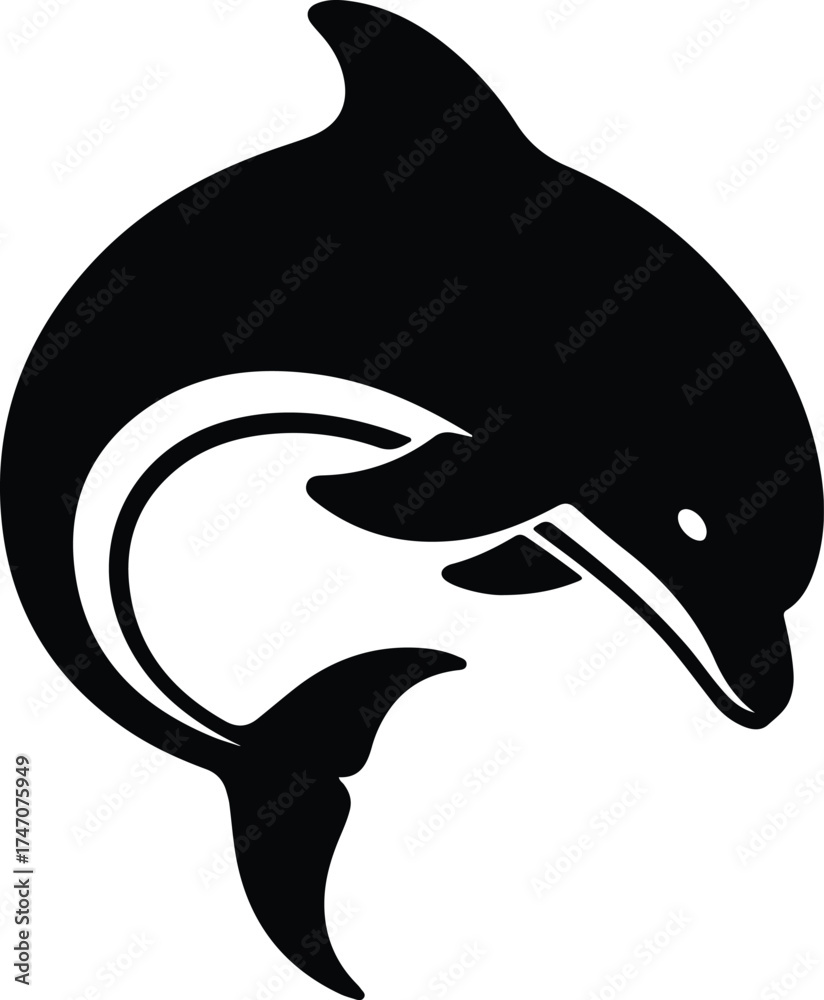 Naklejka premium Vector silhouette of a playful dolphin jumping illustration
